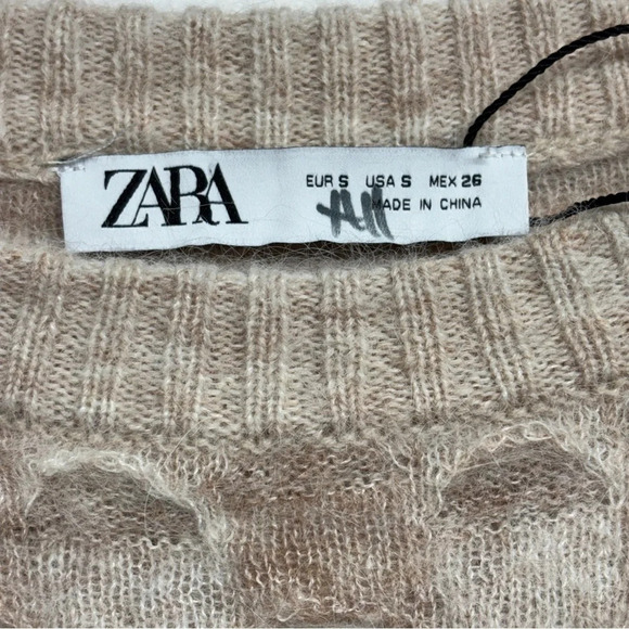 ZARA WOOL AND ALPACA BLEND KNIT SWEATER WITH LAYERED PRINT S Cream - Picture 7 of 10
